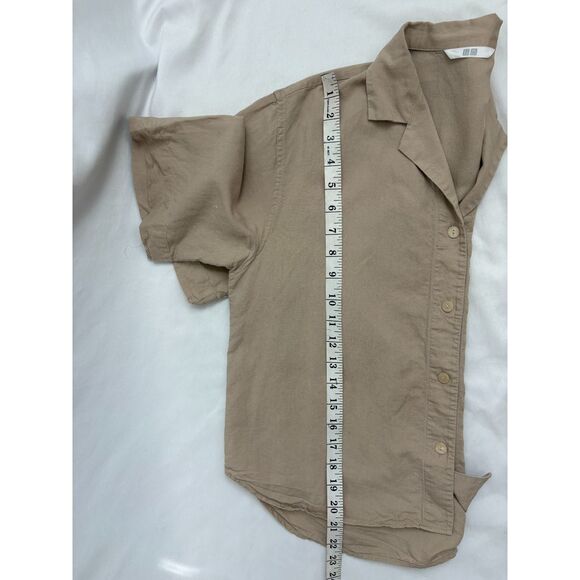 Uniqlo Beige Natural Cropped Button Down Shirt Size XS Linen Blend Lagenlook - Picture 9 of 9